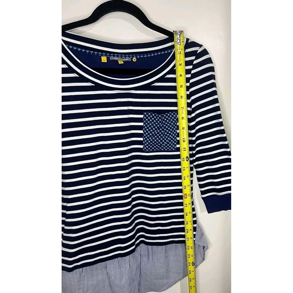 ANTHROPOLOGIE LITTLE YELLOW BUTTON Top Womens XS Navy Blue Built In Shirt N13 - Picture 7 of 10